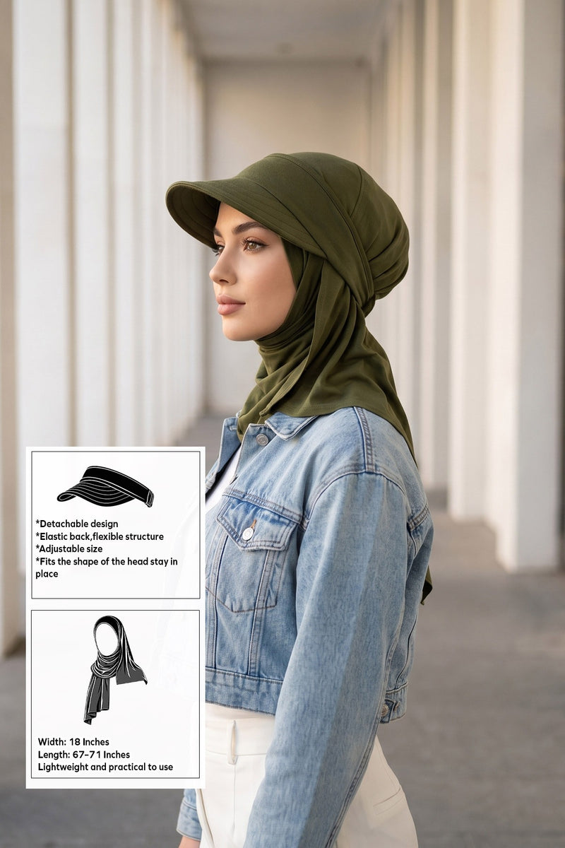 Everyday Sports Hijab with Removable Visor, Practical Jersey Shawl,SPS-1