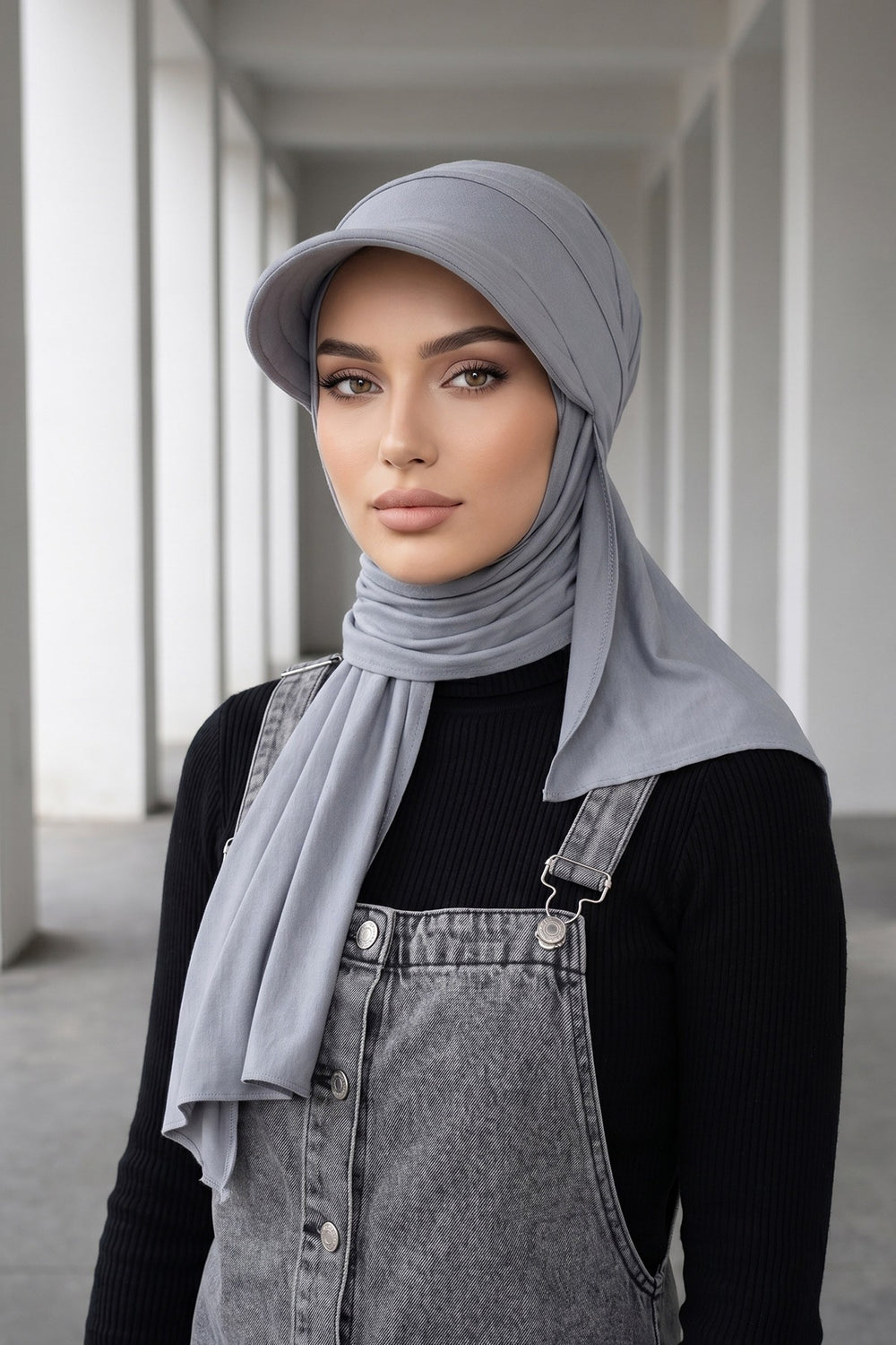 Everyday Sports Hijab with Removable Visor, Practical Jersey Shawl,SPS-1 Grey 2