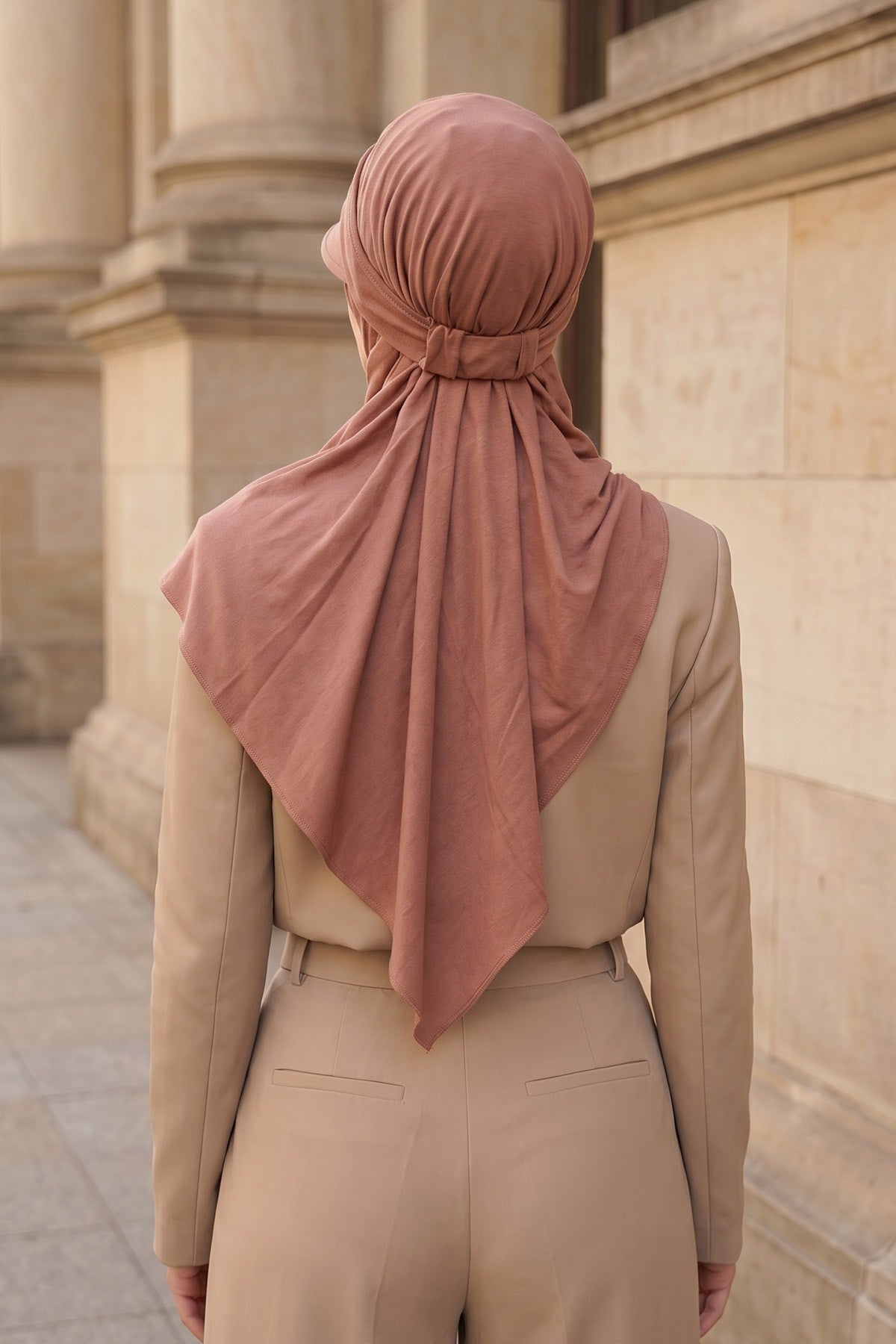 Everyday Sports Hijab with Removable Visor, Practical Jersey Shawl,SPS-1 Caramel Brown