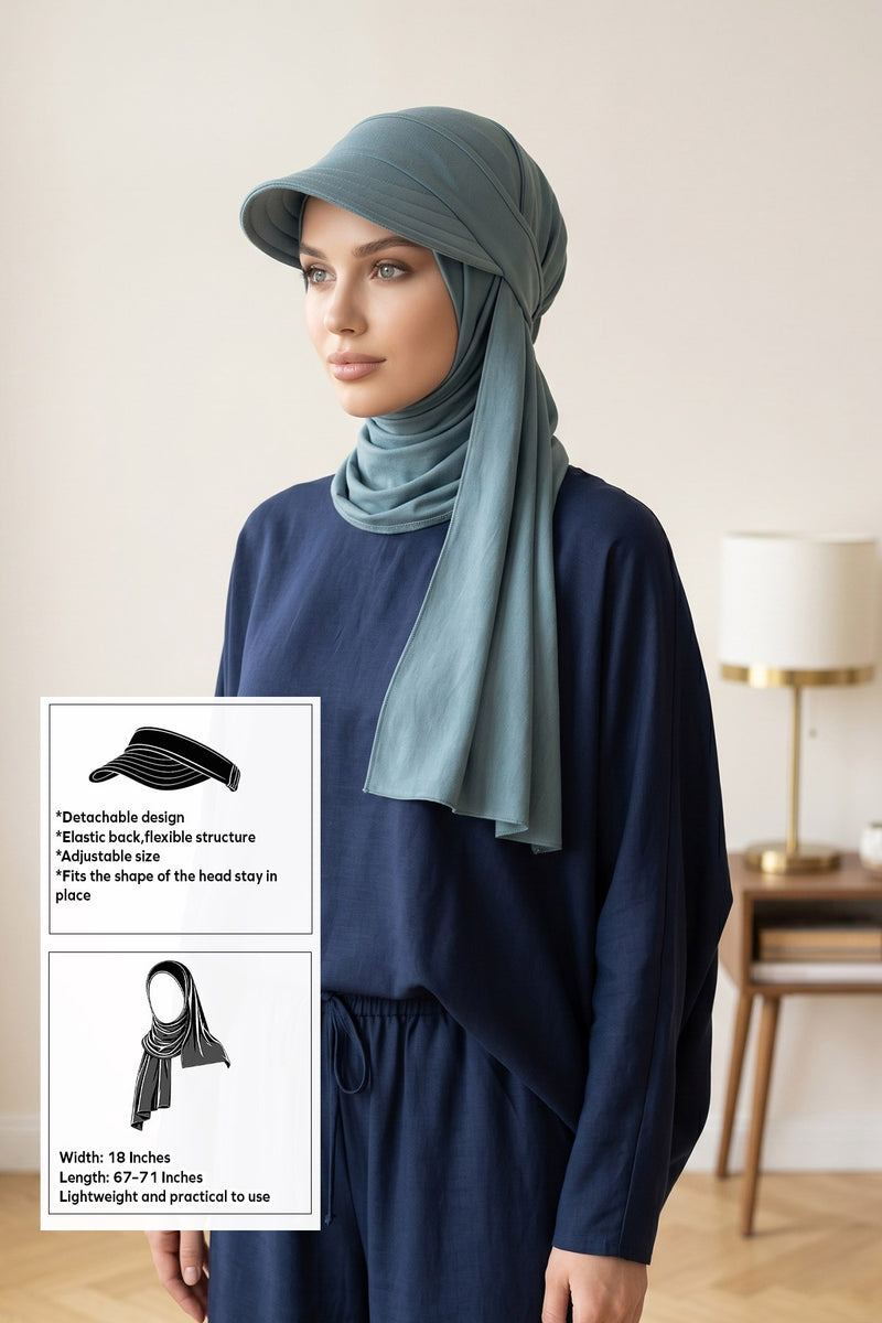Everyday Sports Hijab with Removable Visor, Practical Jersey Shawl,SPS-1