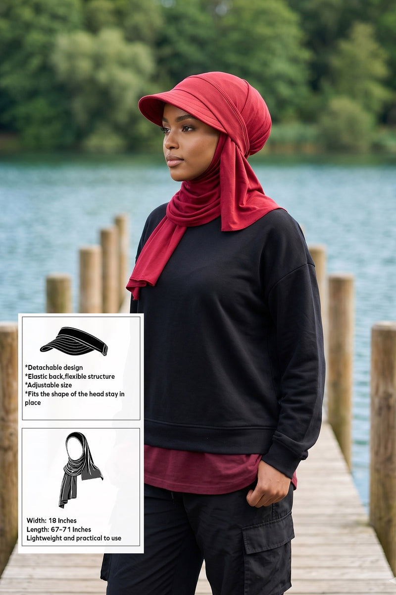 Everyday Sports Hijab with Removable Visor, Practical Jersey Shawl,SPS-1