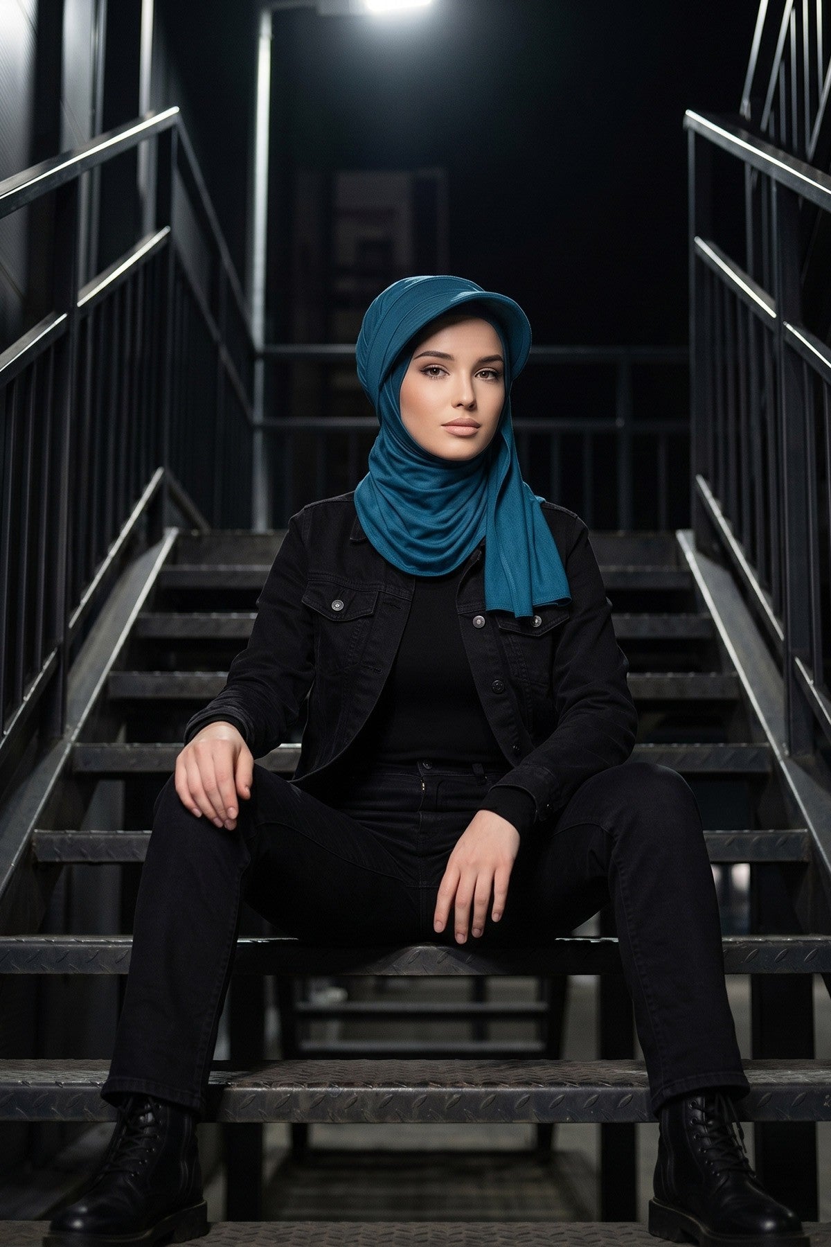 Everyday Sports Hijab with Removable Visor, Practical Jersey Shawl,SPS-1 Petrol Blue