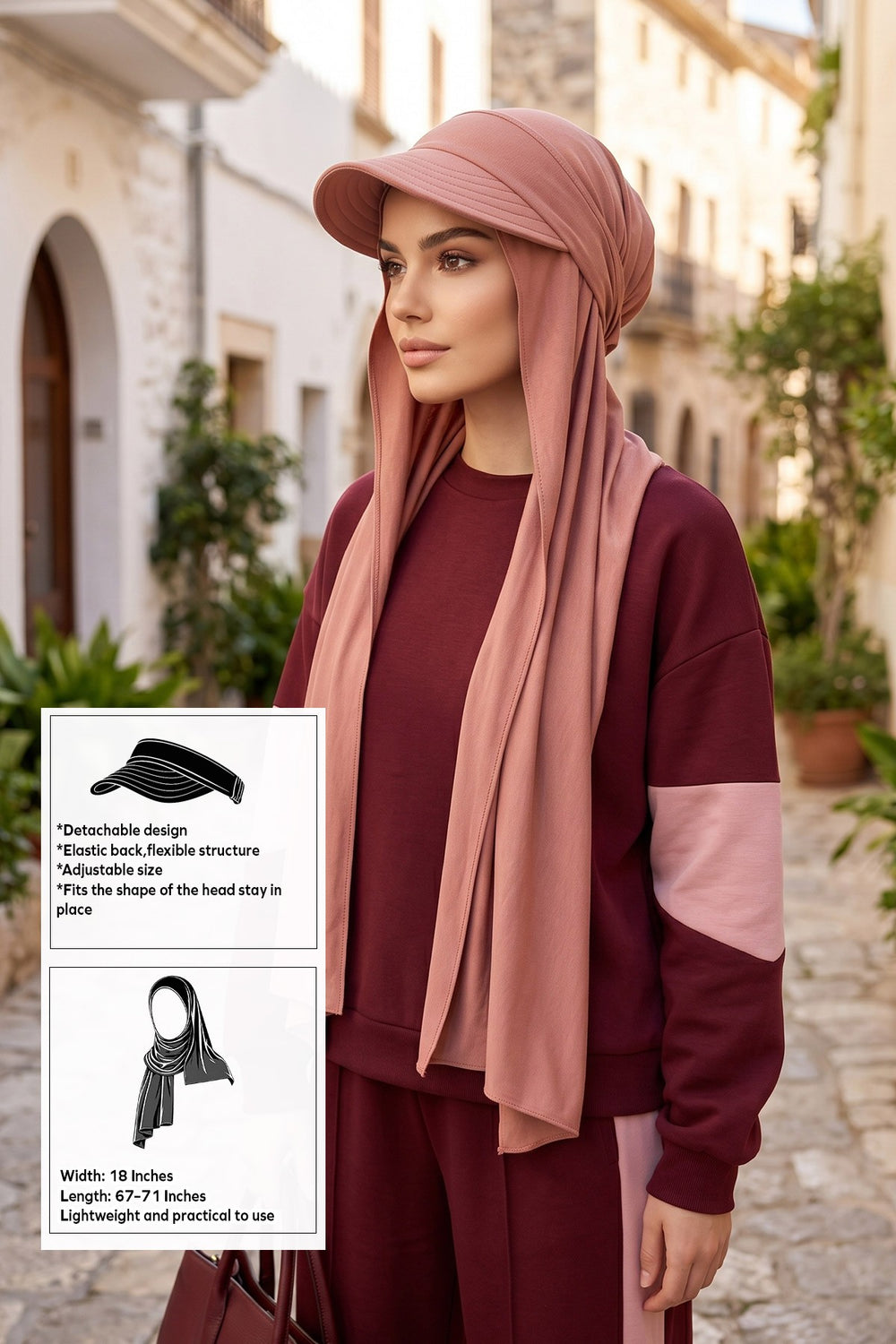Everyday Sports Hijab with Removable Visor, Practical Jersey Shawl,SPS-1 Cappucino
