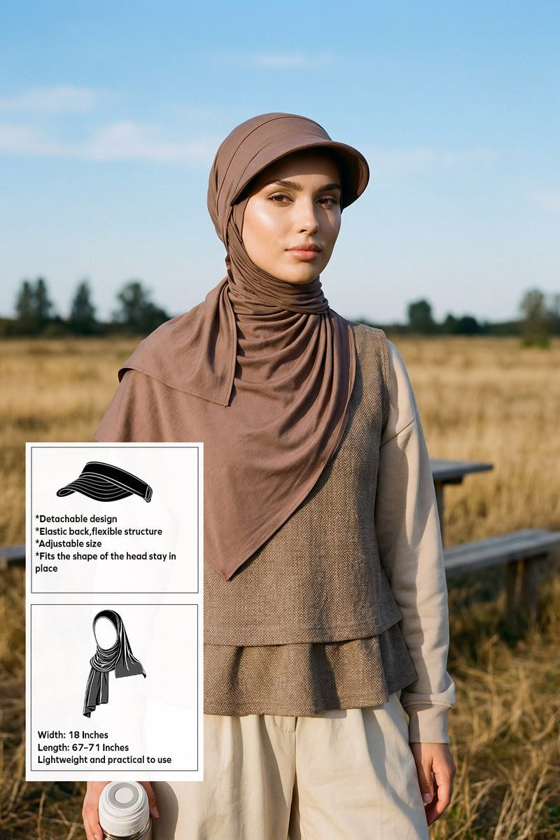 Everyday Sports Hijab with Removable Visor, Practical Jersey Shawl,SPS-1