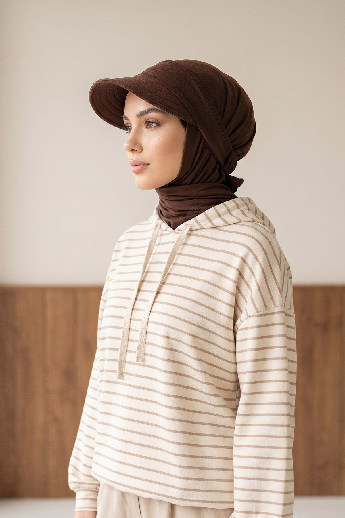 Everyday Sports Hijab with Removable Visor, Practical Jersey Shawl,SPS-1 Brown