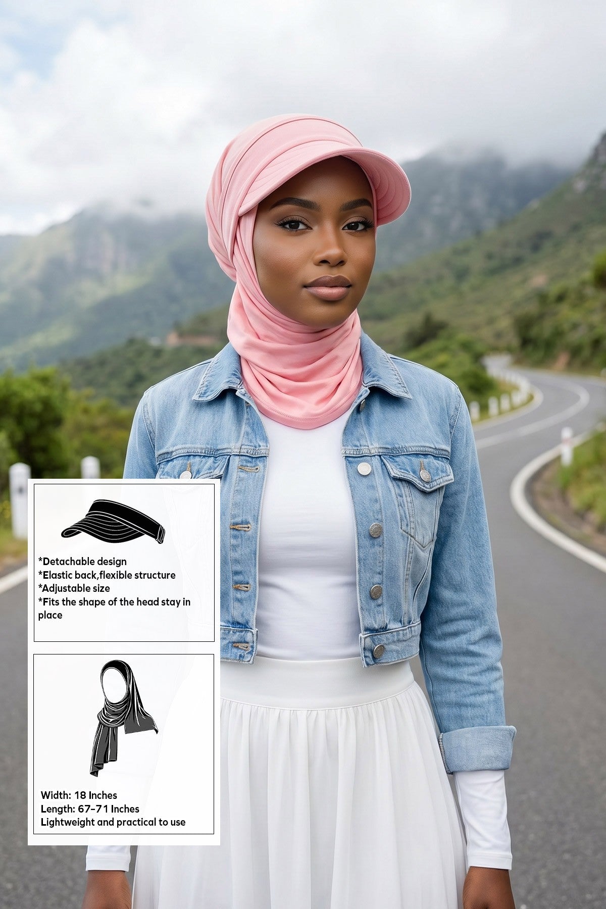Everyday Sports Hijab with Removable Visor, Practical Jersey Shawl,SPS-1 Powder
