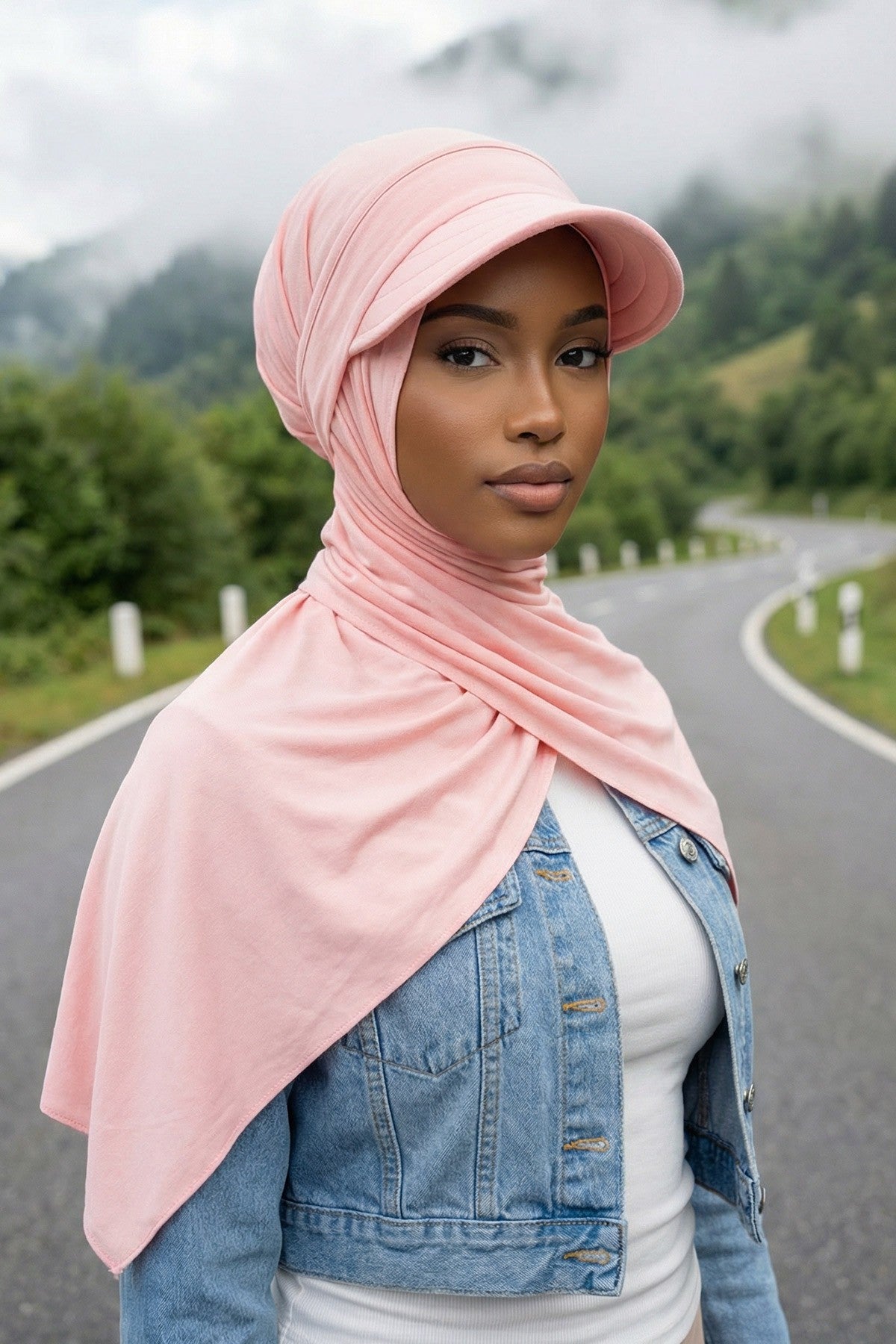 Everyday Sports Hijab with Removable Visor, Practical Jersey Shawl,SPS-1 Powder