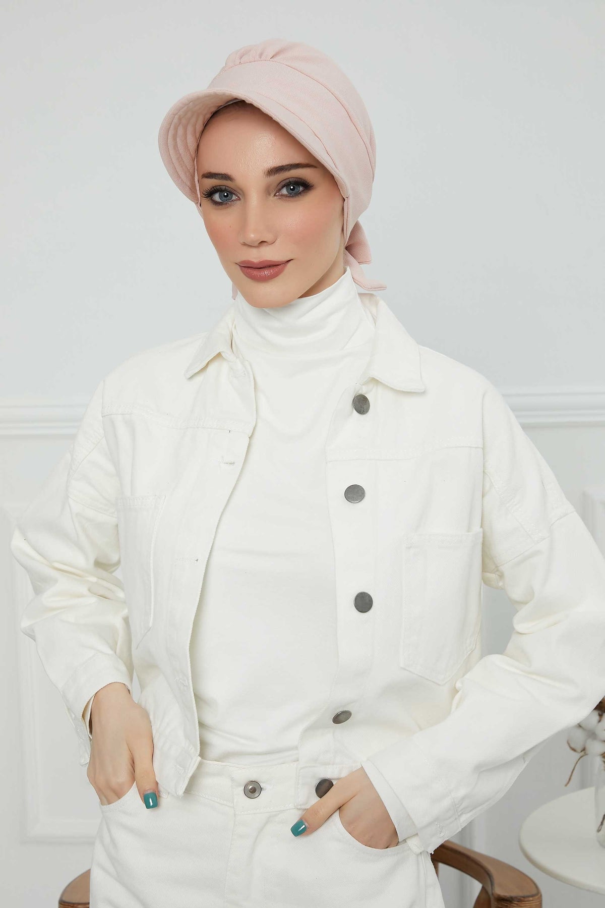 Fancy Visor Turban Headscarf for Women, Instant Turban Newsboy Hat, Cotton Turban Bonnet Cap, Plain Comfortable Chemo Visor Headwear,S-1