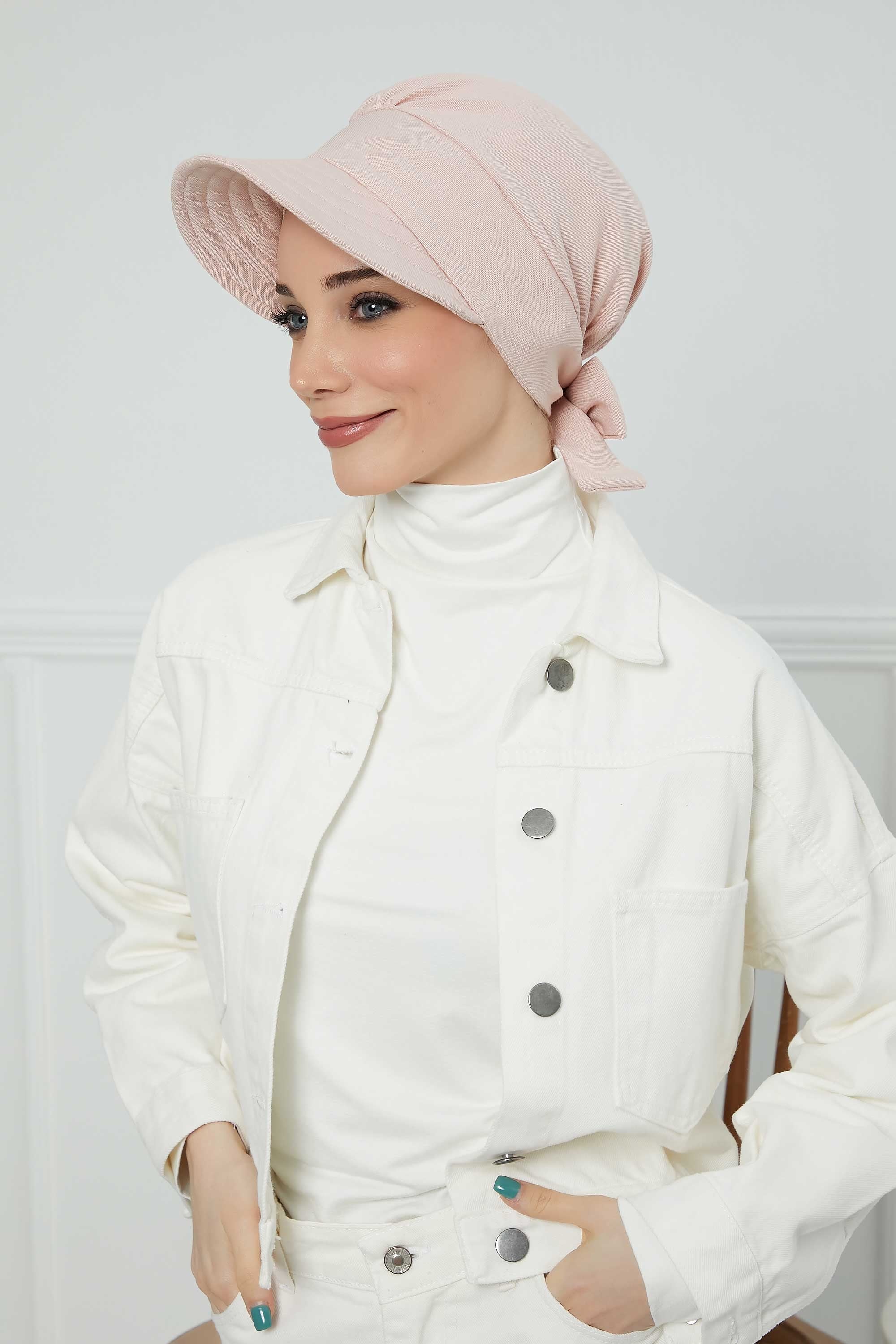 Fancy Visor Turban Headscarf for Women, Instant Turban Newsboy Hat, Cotton Turban Bonnet Cap, Plain Comfortable Chemo Visor Headwear,S-1