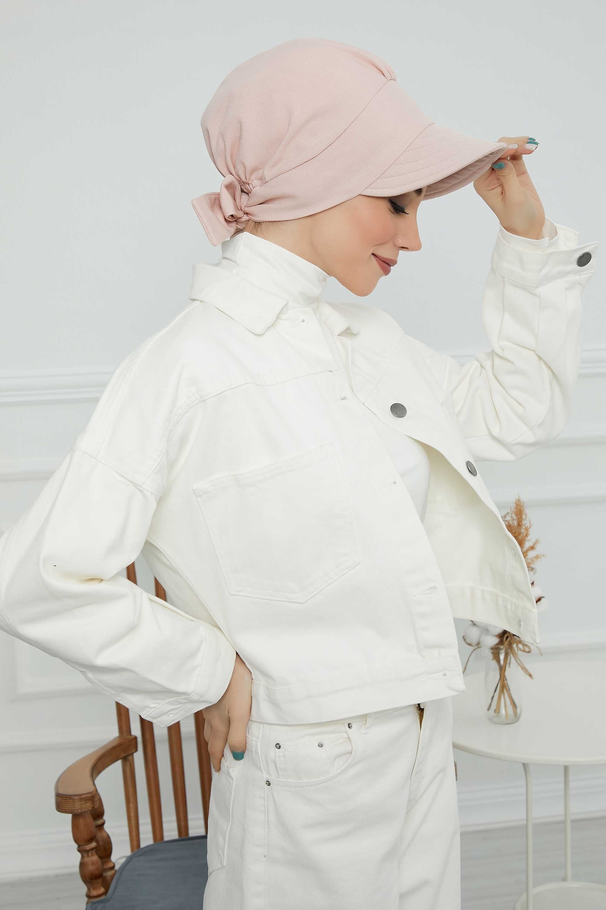 Fancy Visor Turban Headscarf for Women, Instant Turban Newsboy Hat, Cotton Turban Bonnet Cap, Plain Comfortable Chemo Visor Headwear,S-1