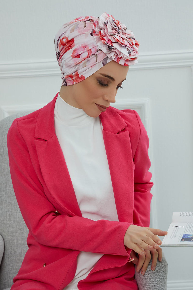 Fashionable High Quality Instant Turban Scarf Head Wrap made from Combed Cotton, Chemo Headwear with Beautiful Rose Patterns,B-21YD