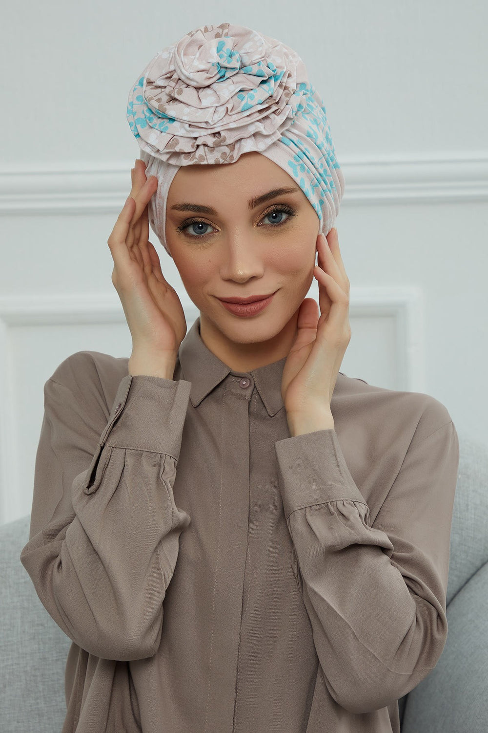 Fashionable High Quality Instant Turban Scarf Head Wrap made from Combed Cotton, Chemo Headwear with Beautiful Rose Patterns,B-21YD Spring Awakening