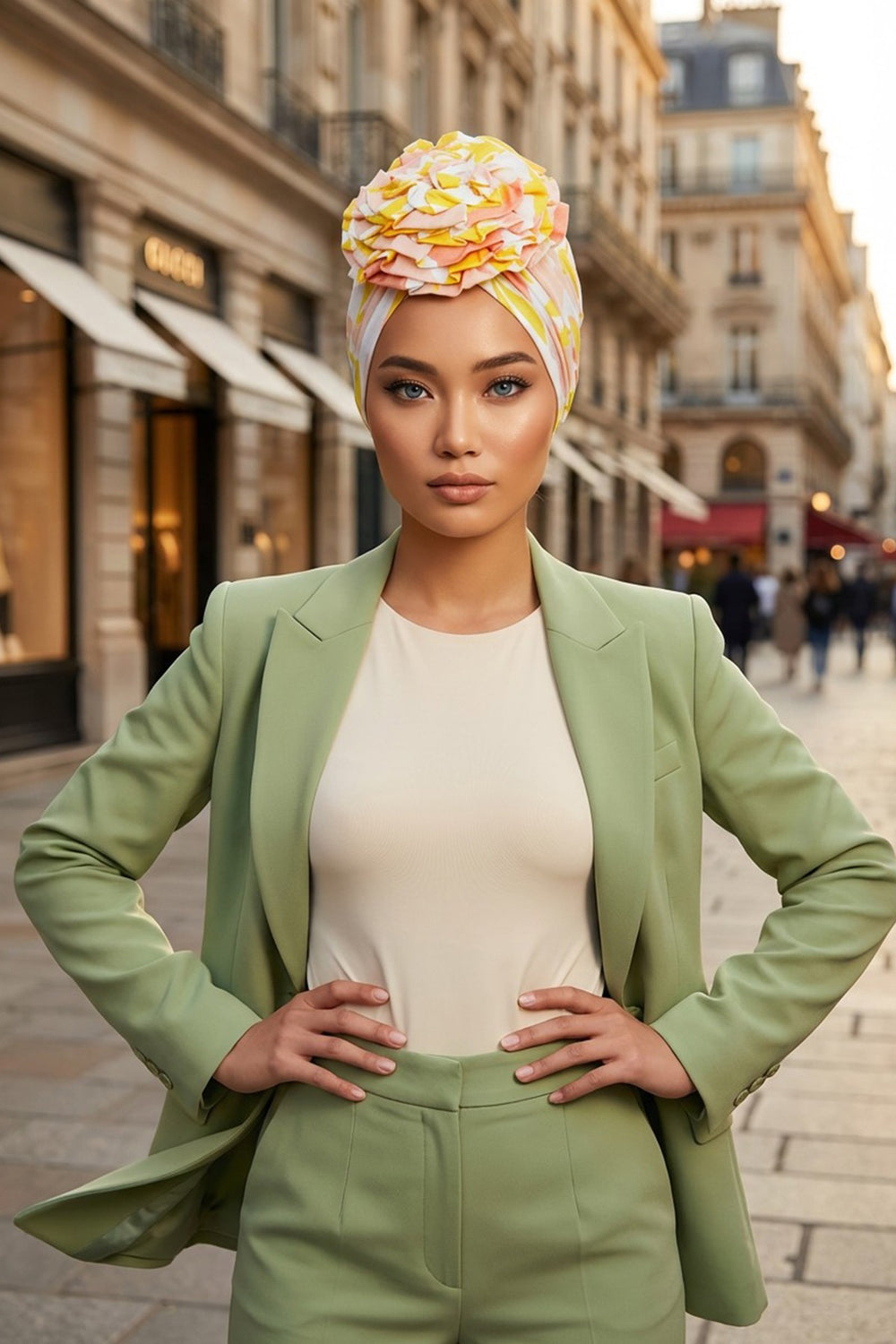 Fashionable High Quality Instant Turban Scarf Head Wrap made from Combed Cotton, Chemo Headwear with Beautiful Rose Patterns,B-21YD Floral Sunrise