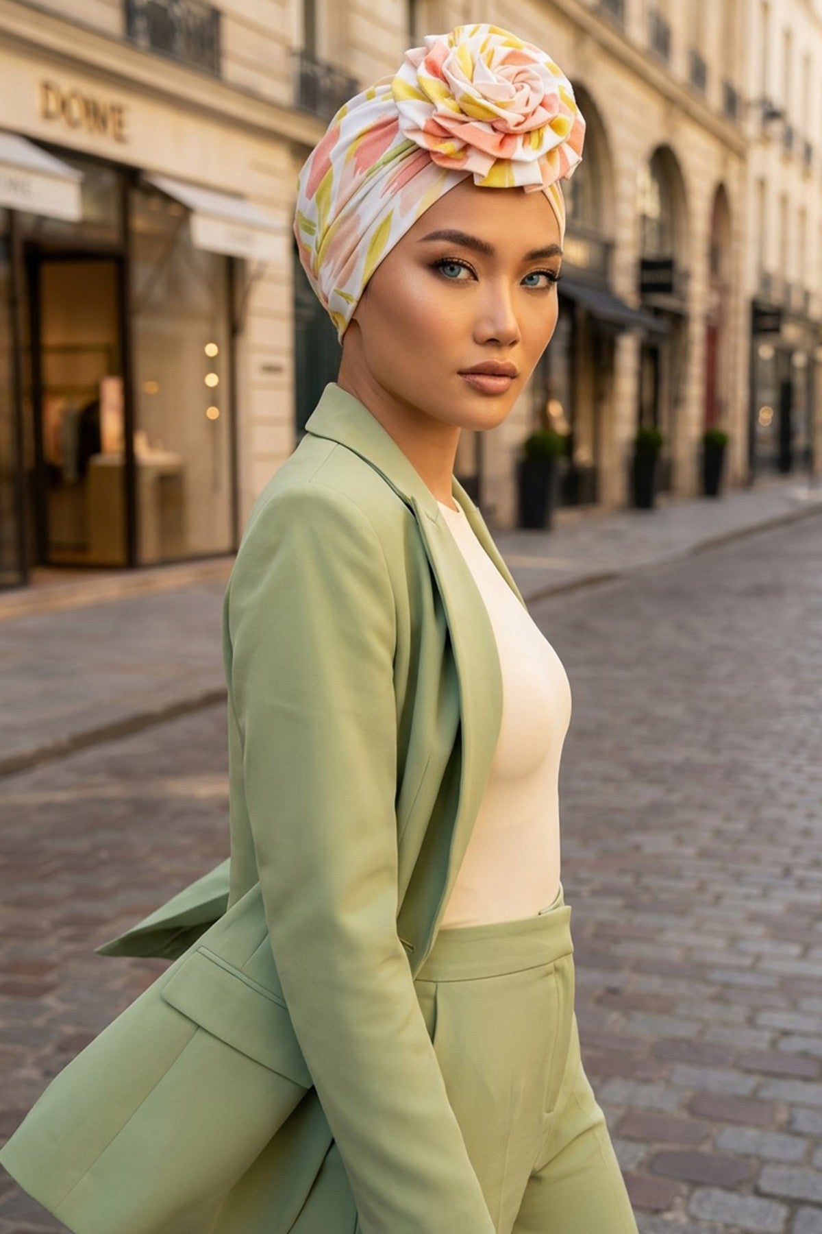 Fashionable High Quality Instant Turban Scarf Head Wrap made from Combed Cotton, Chemo Headwear with Beautiful Rose Patterns,B-21YD Floral Sunrise