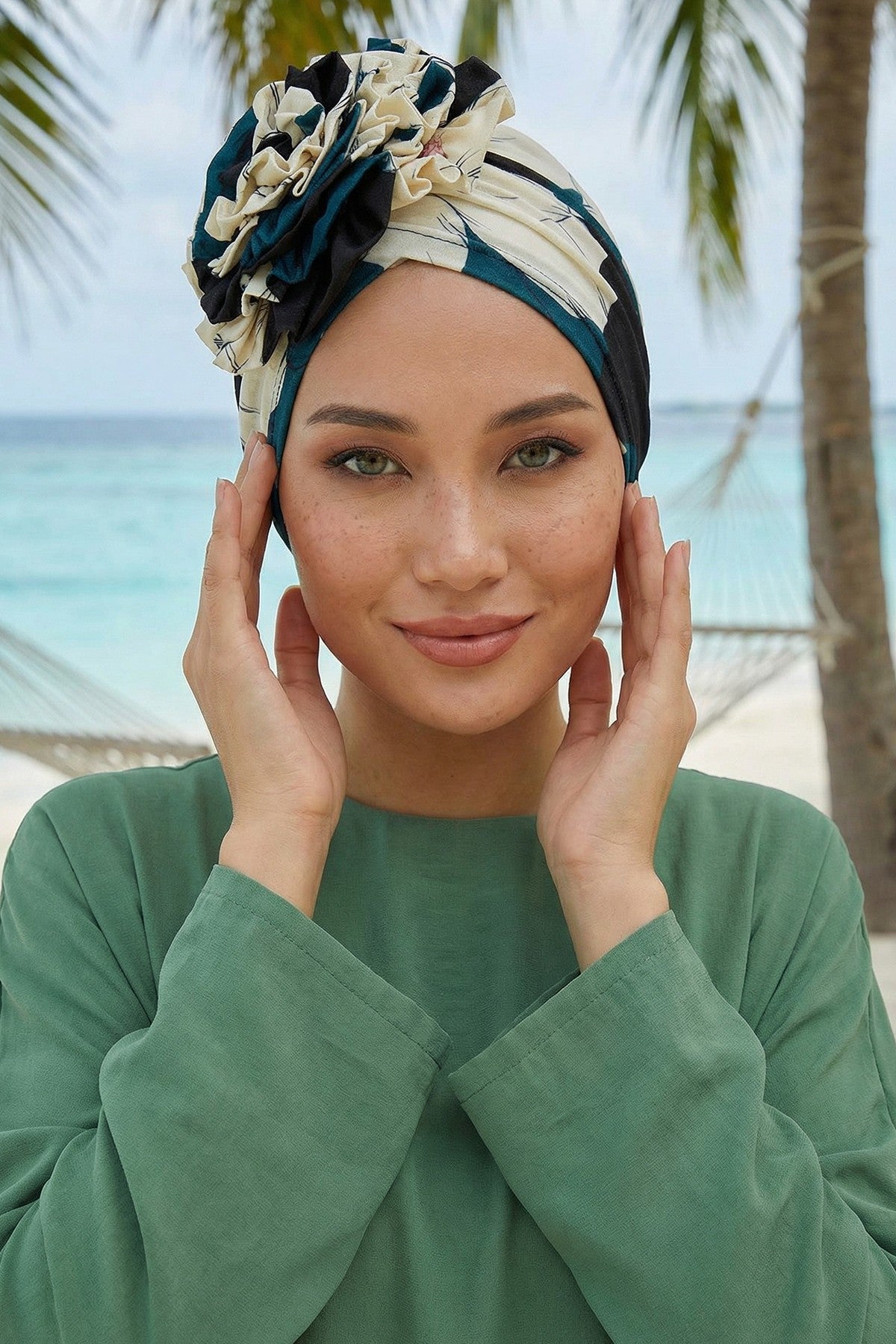 Fashionable High Quality Instant Turban Scarf Head Wrap made from Combed Cotton, Chemo Headwear with Beautiful Rose Patterns,B-21YD Midnight Blossoms