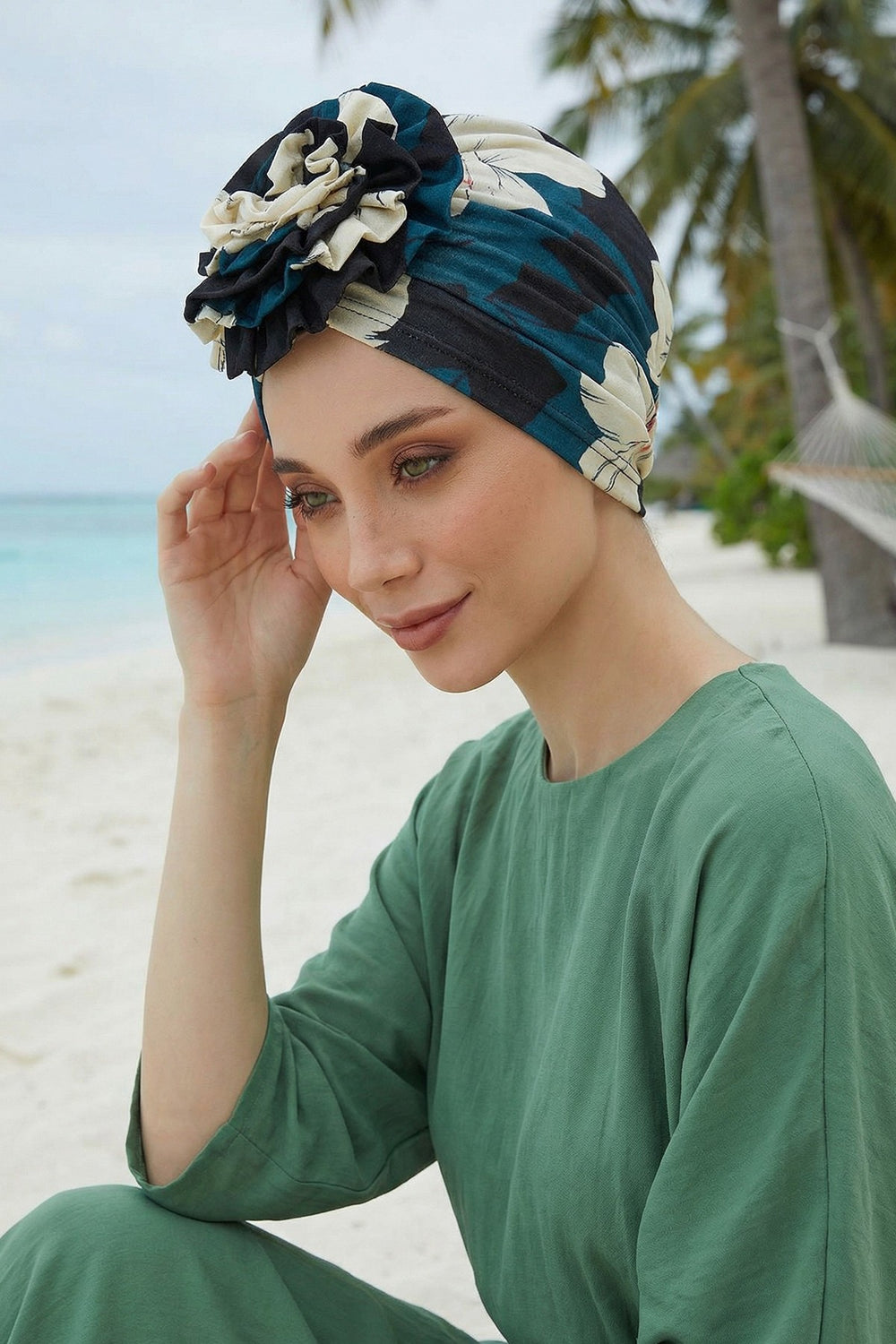 Fashionable High Quality Instant Turban Scarf Head Wrap made from Combed Cotton, Chemo Headwear with Beautiful Rose Patterns,B-21YD Midnight Blossoms