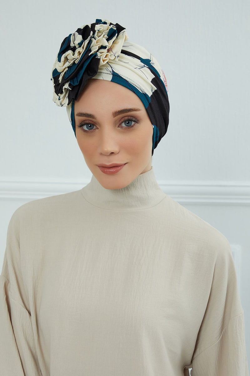Fashionable High Quality Instant Turban Scarf Head Wrap made from Combed Cotton, Chemo Headwear with Beautiful Rose Patterns,B-21YD