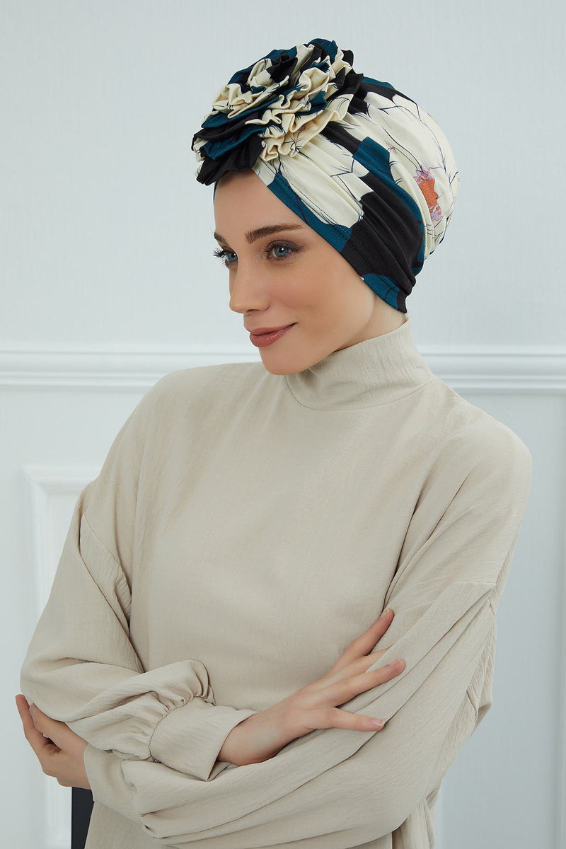 Fashionable High Quality Instant Turban Scarf Head Wrap made from Combed Cotton, Chemo Headwear with Beautiful Rose Patterns,B-21YD