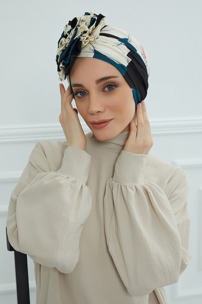 Fashionable High Quality Instant Turban Scarf Head Wrap made from Combed Cotton, Chemo Headwear with Beautiful Rose Patterns,B-21YD