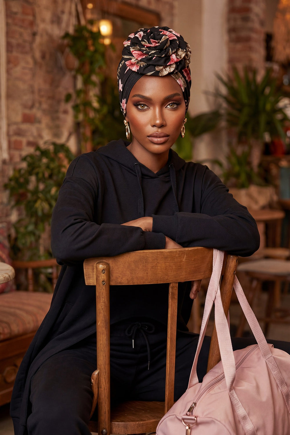 Fashionable High Quality Instant Turban Scarf Head Wrap made from Combed Cotton, Chemo Headwear with Beautiful Rose Patterns,B-21YD Dark Forest