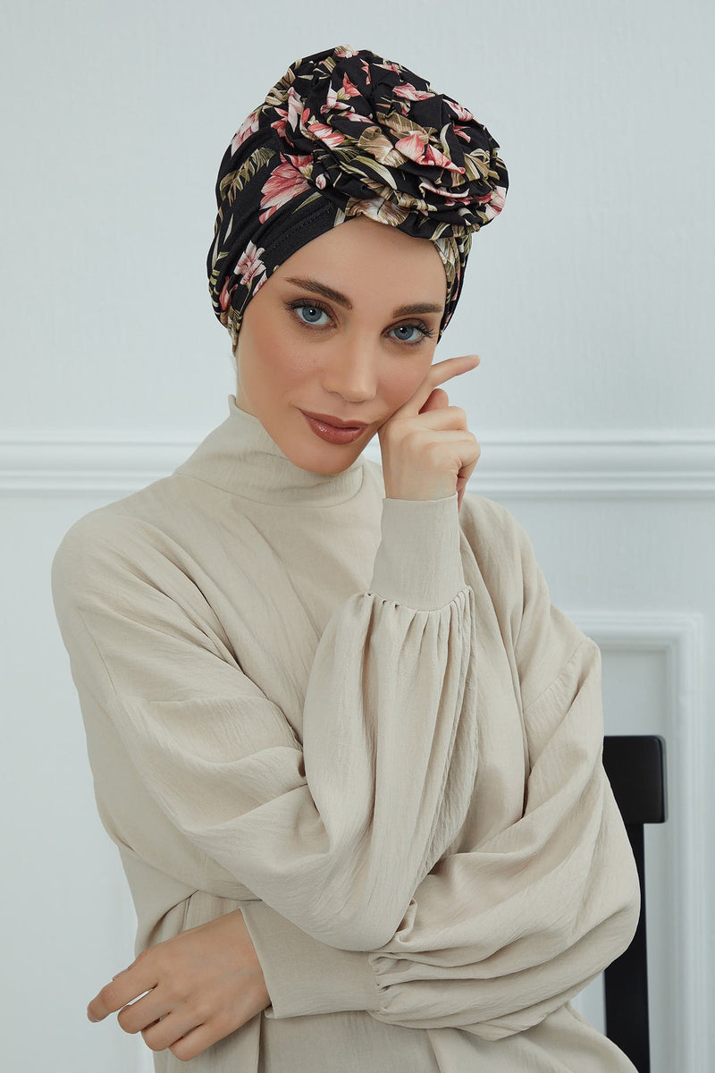 Fashionable High Quality Instant Turban Scarf Head Wrap made from Combed Cotton, Chemo Headwear with Beautiful Rose Patterns,B-21YD