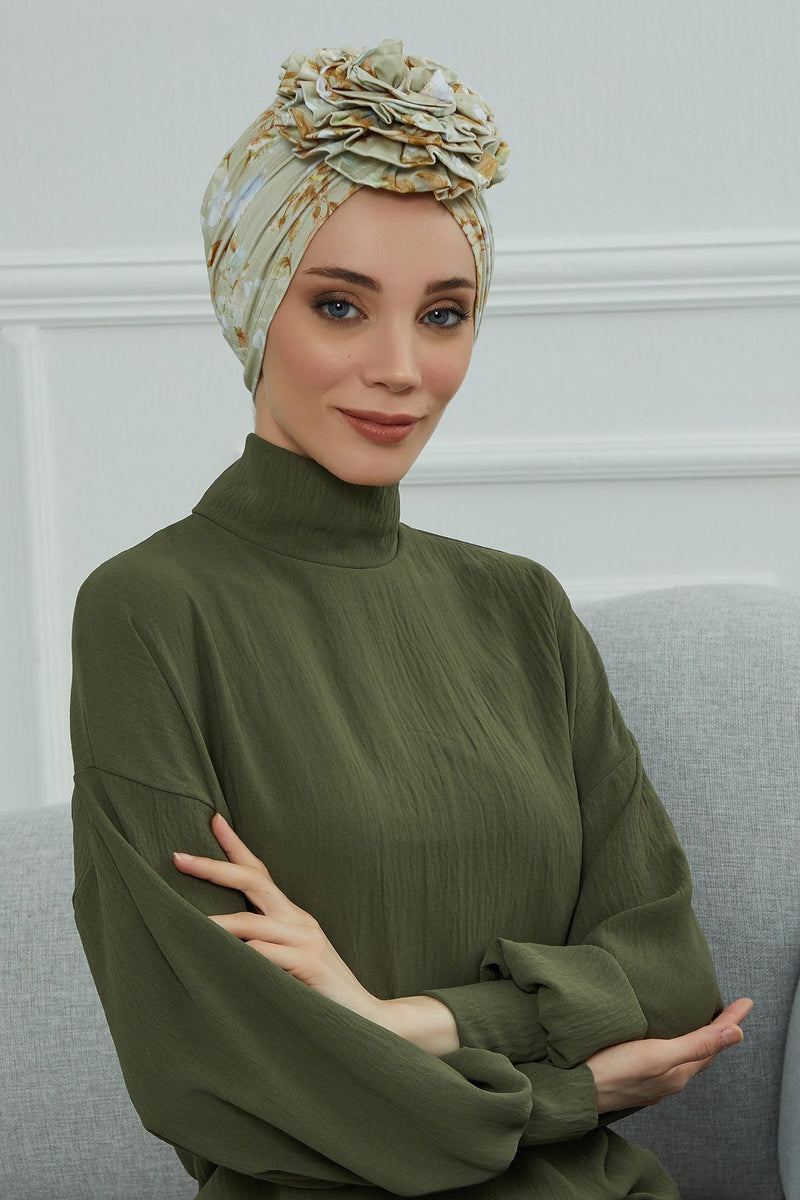 Fashionable High Quality Instant Turban Scarf Head Wrap made from Combed Cotton, Chemo Headwear with Beautiful Rose Patterns,B-21YD