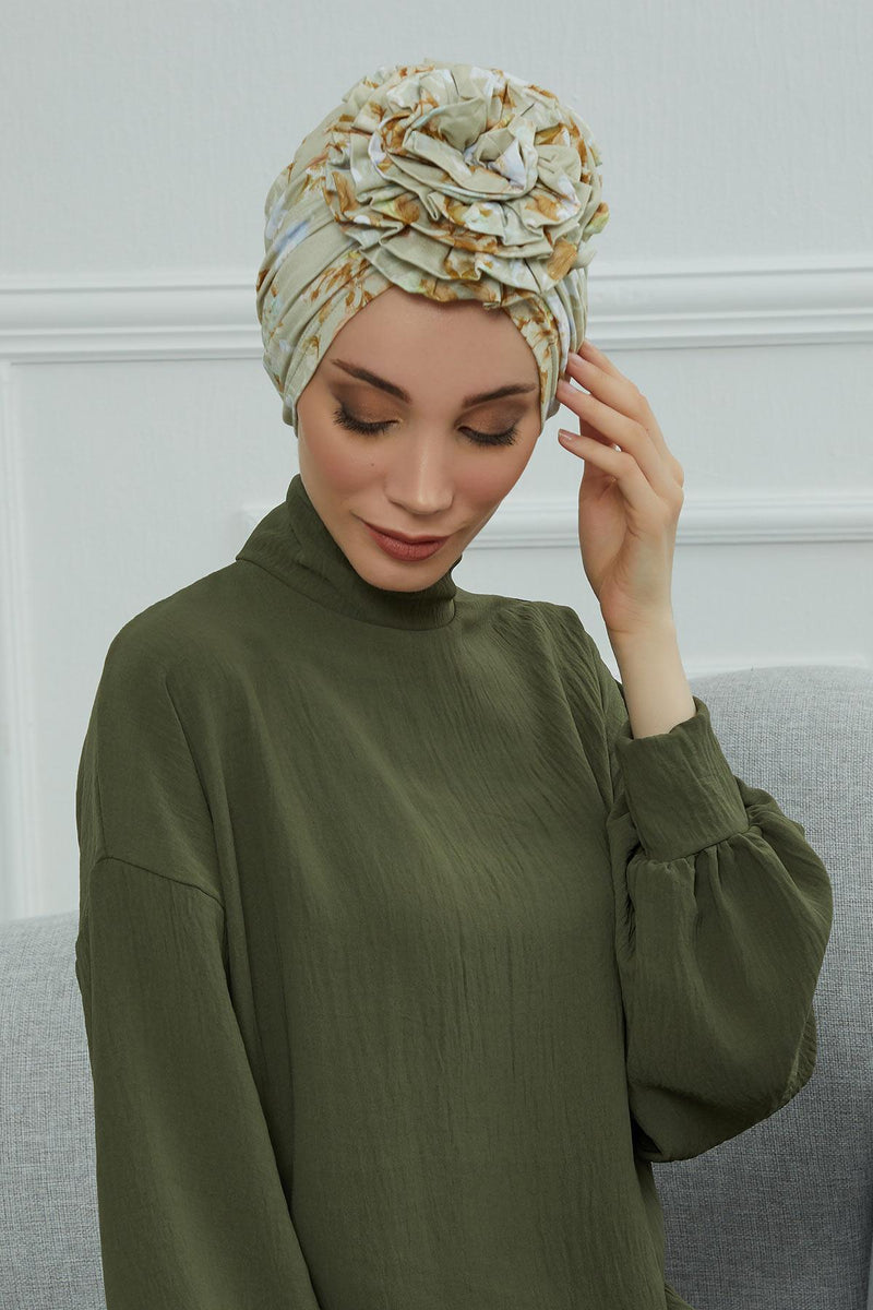 Fashionable High Quality Instant Turban Scarf Head Wrap made from Combed Cotton, Chemo Headwear with Beautiful Rose Patterns,B-21YD