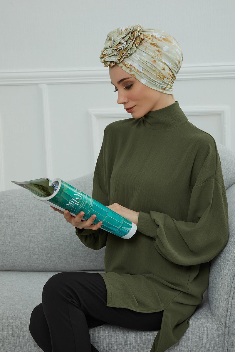 Fashionable High Quality Instant Turban Scarf Head Wrap made from Combed Cotton, Chemo Headwear with Beautiful Rose Patterns,B-21YD