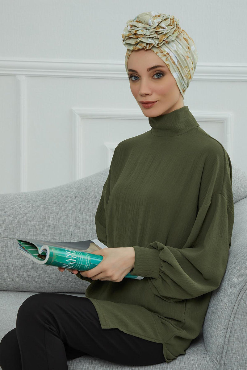 Fashionable High Quality Instant Turban Scarf Head Wrap made from Combed Cotton, Chemo Headwear with Beautiful Rose Patterns,B-21YD