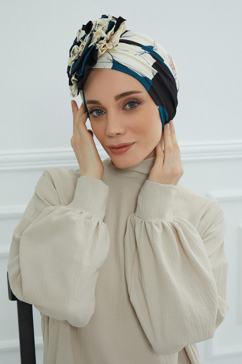 Fashionable High Quality Instant Turban Scarf Head Wrap made from Combed Cotton, Chemo Headwear with Beautiful Rose Patterns,B-21YD