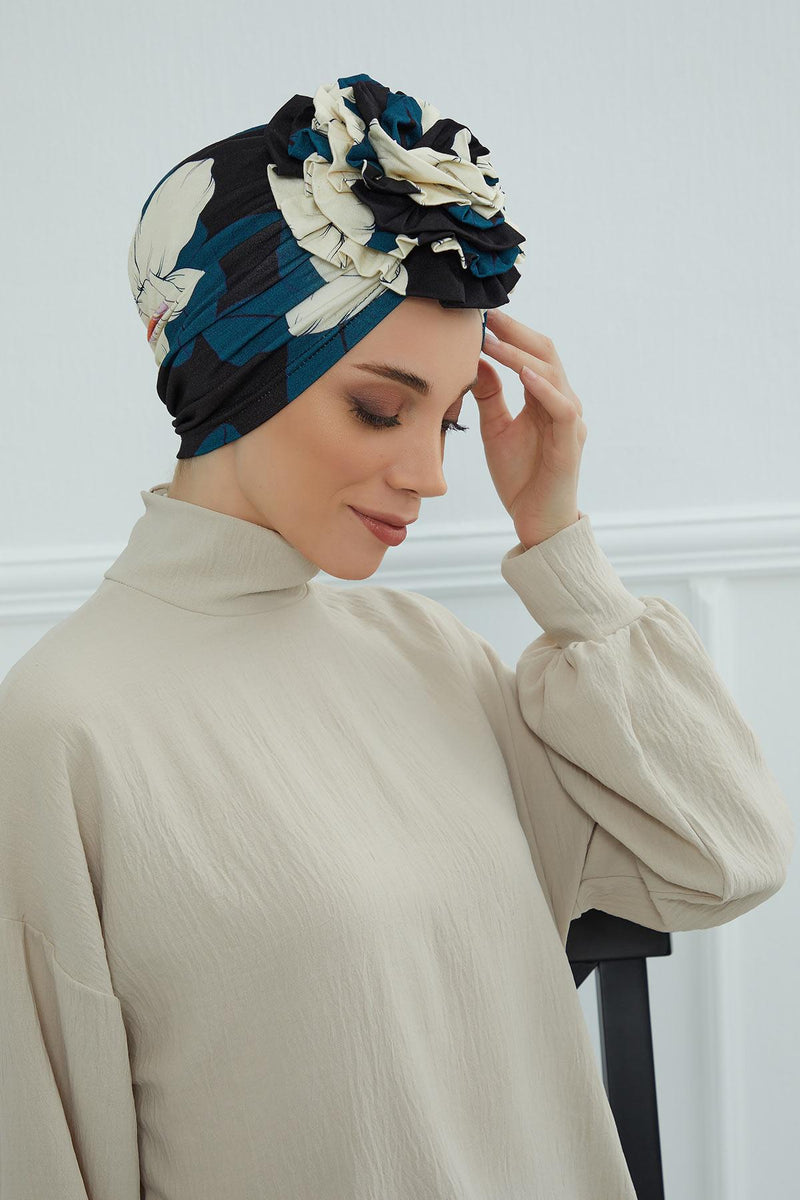 Fashionable High Quality Instant Turban Scarf Head Wrap made from Combed Cotton, Chemo Headwear with Beautiful Rose Patterns,B-21YD