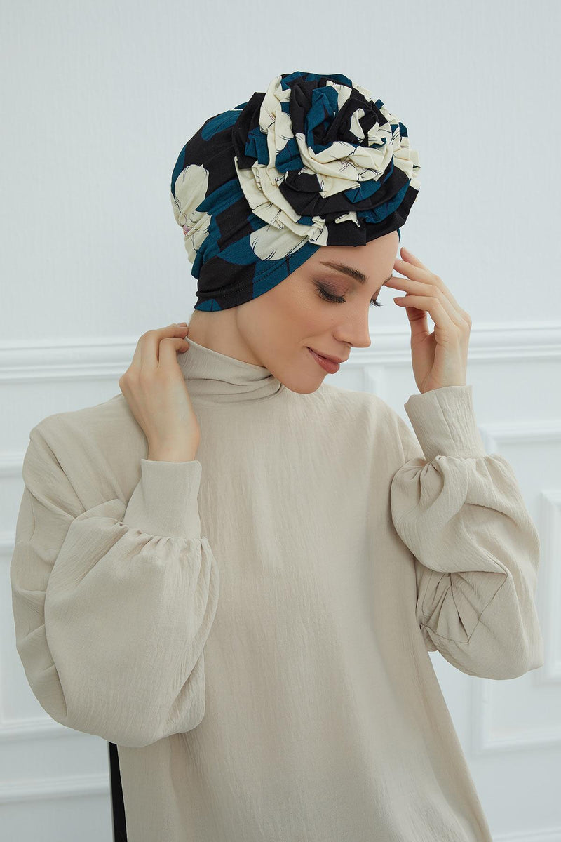 Fashionable High Quality Instant Turban Scarf Head Wrap made from Combed Cotton, Chemo Headwear with Beautiful Rose Patterns,B-21YD
