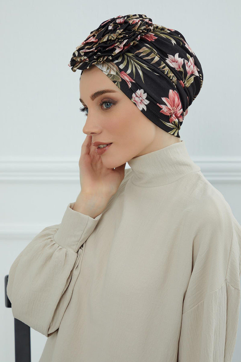 Fashionable High Quality Instant Turban Scarf Head Wrap made from Combed Cotton, Chemo Headwear with Beautiful Rose Patterns,B-21YD
