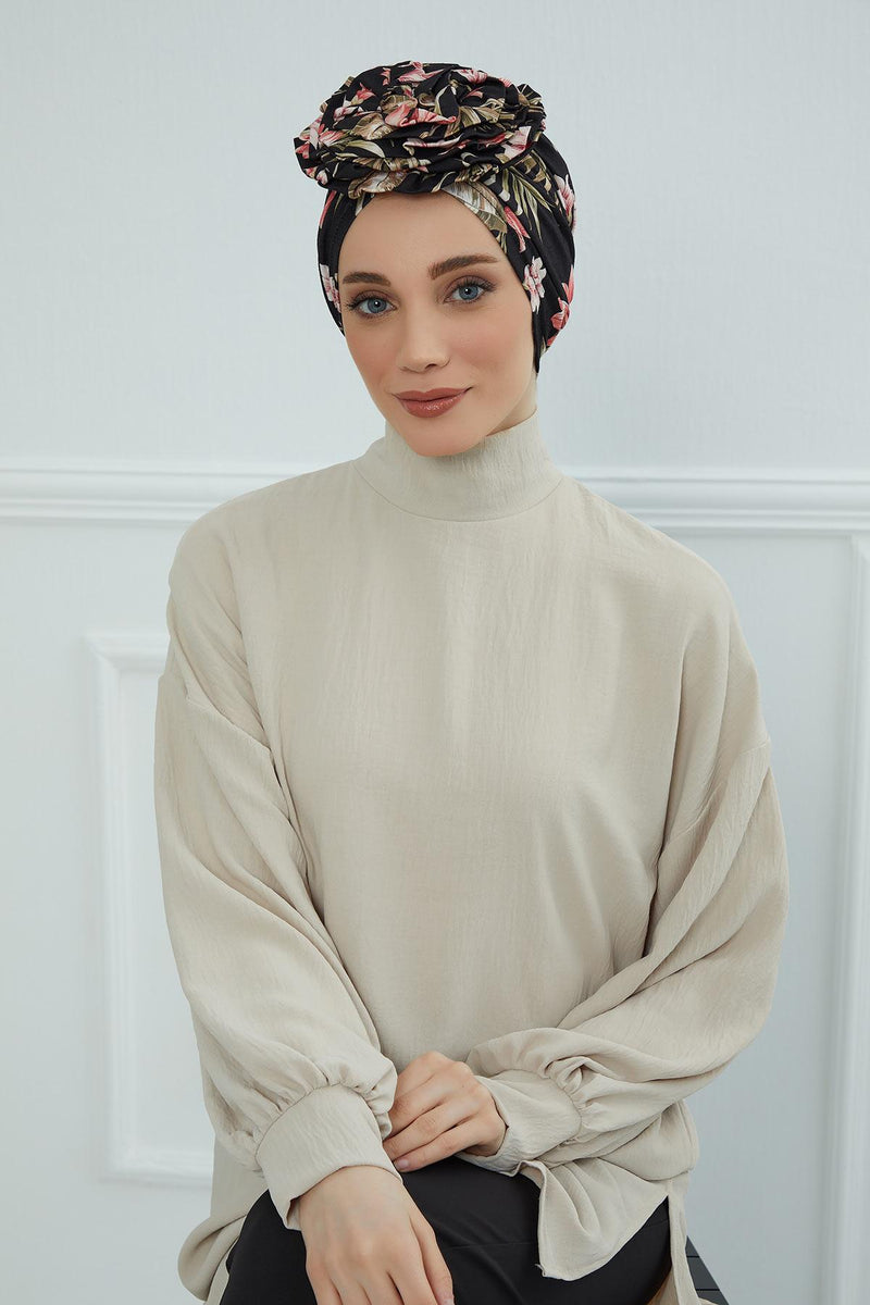 Fashionable High Quality Instant Turban Scarf Head Wrap made from Combed Cotton, Chemo Headwear with Beautiful Rose Patterns,B-21YD