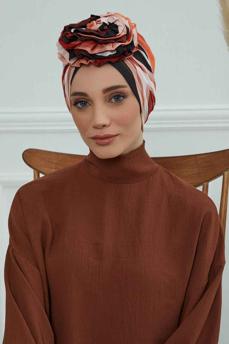 Fashionable High Quality Instant Turban Scarf Head Wrap made from Combed Cotton, Chemo Headwear with Beautiful Rose Patterns,B-21YD