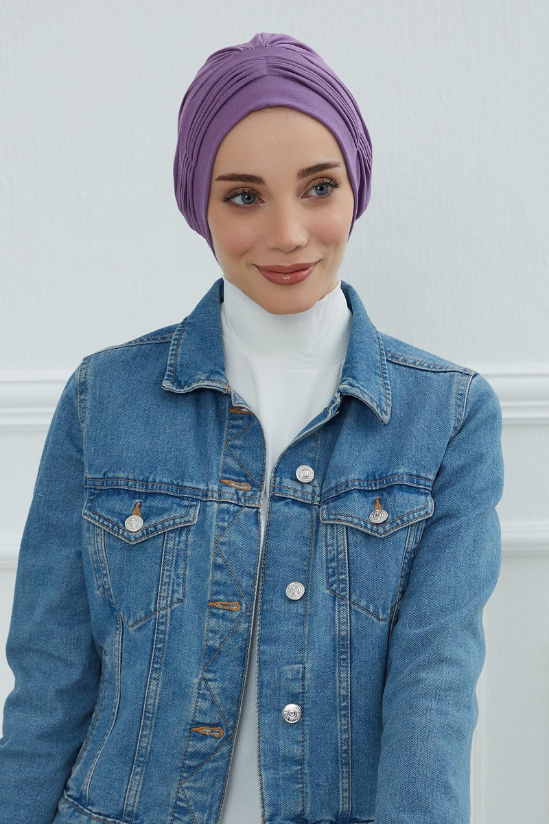 Fashionable Pleated Instant Turban Hijab for Women, Breathable Cotton Stretch Head Cover, High Quality Chemo & Alopecia Headwrap,B-19
