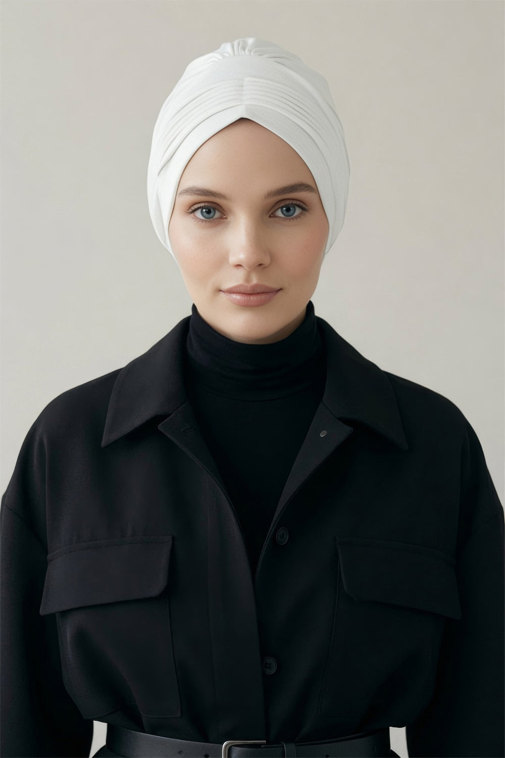 Fashionable Pleated Instant Turban Hijab for Women, Breathable Cotton Stretch Head Cover, High Quality Chemo & Alopecia Headwrap,B-19 White