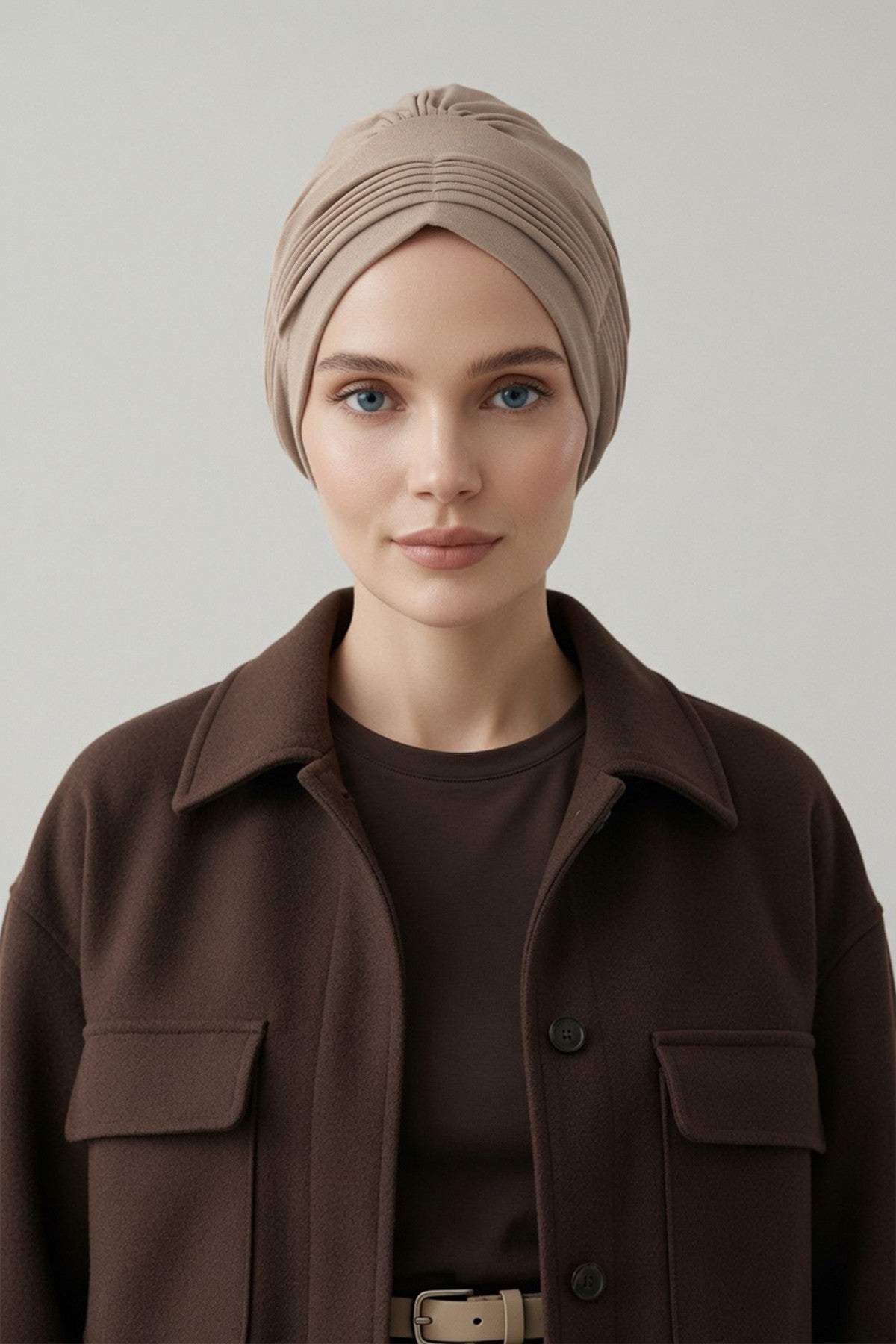 Fashionable Pleated Instant Turban Hijab for Women, Breathable Cotton Stretch Head Cover, High Quality Chemo & Alopecia Headwrap,B-19 Mink