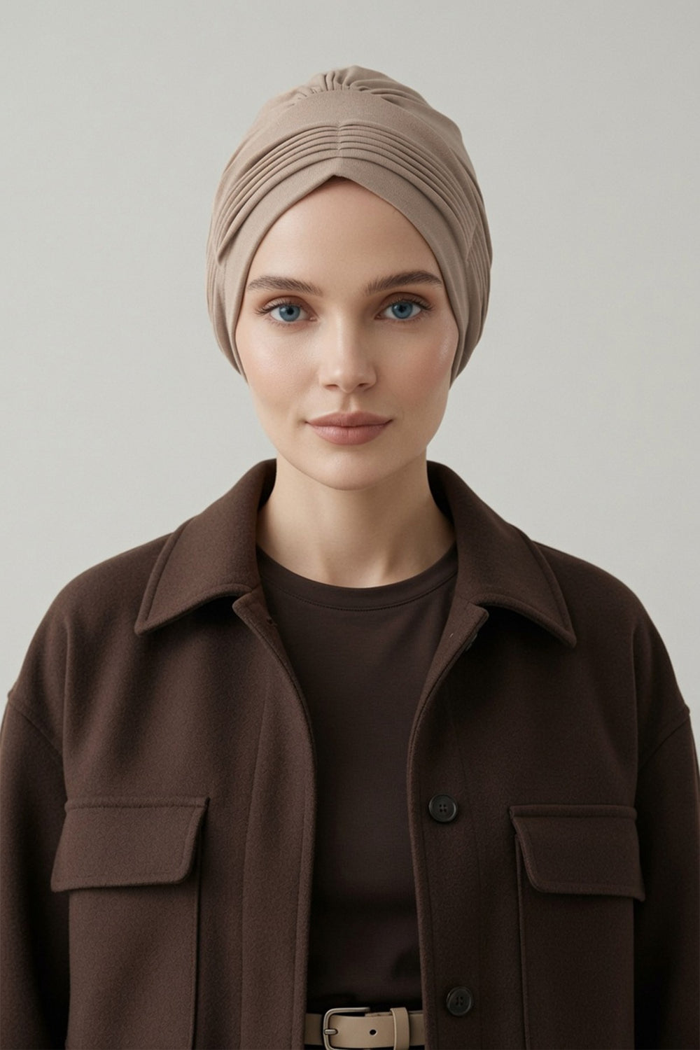 Fashionable Pleated Instant Turban Hijab for Women, Breathable Cotton Stretch Head Cover, High Quality Chemo & Alopecia Headwrap,B-19 Mink