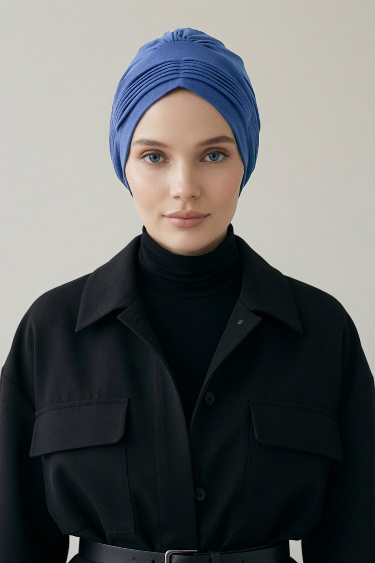 Fashionable Pleated Instant Turban Hijab for Women, Breathable Cotton Stretch Head Cover, High Quality Chemo & Alopecia Headwrap,B-19 İndigo