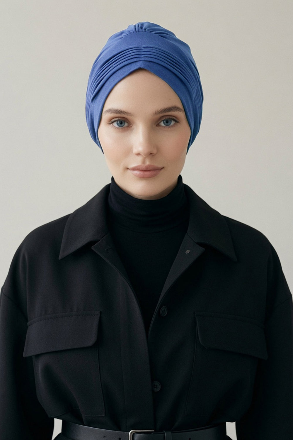 Fashionable Pleated Instant Turban Hijab for Women, Breathable Cotton Stretch Head Cover, High Quality Chemo & Alopecia Headwrap,B-19 İndigo