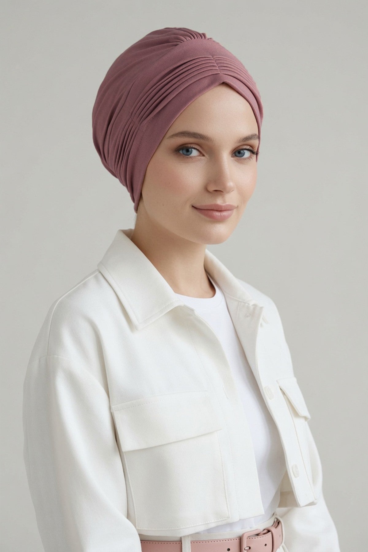 Fashionable Pleated Instant Turban Hijab for Women, Breathable Cotton Stretch Head Cover, High Quality Chemo & Alopecia Headwrap,B-19 Dusty Rose