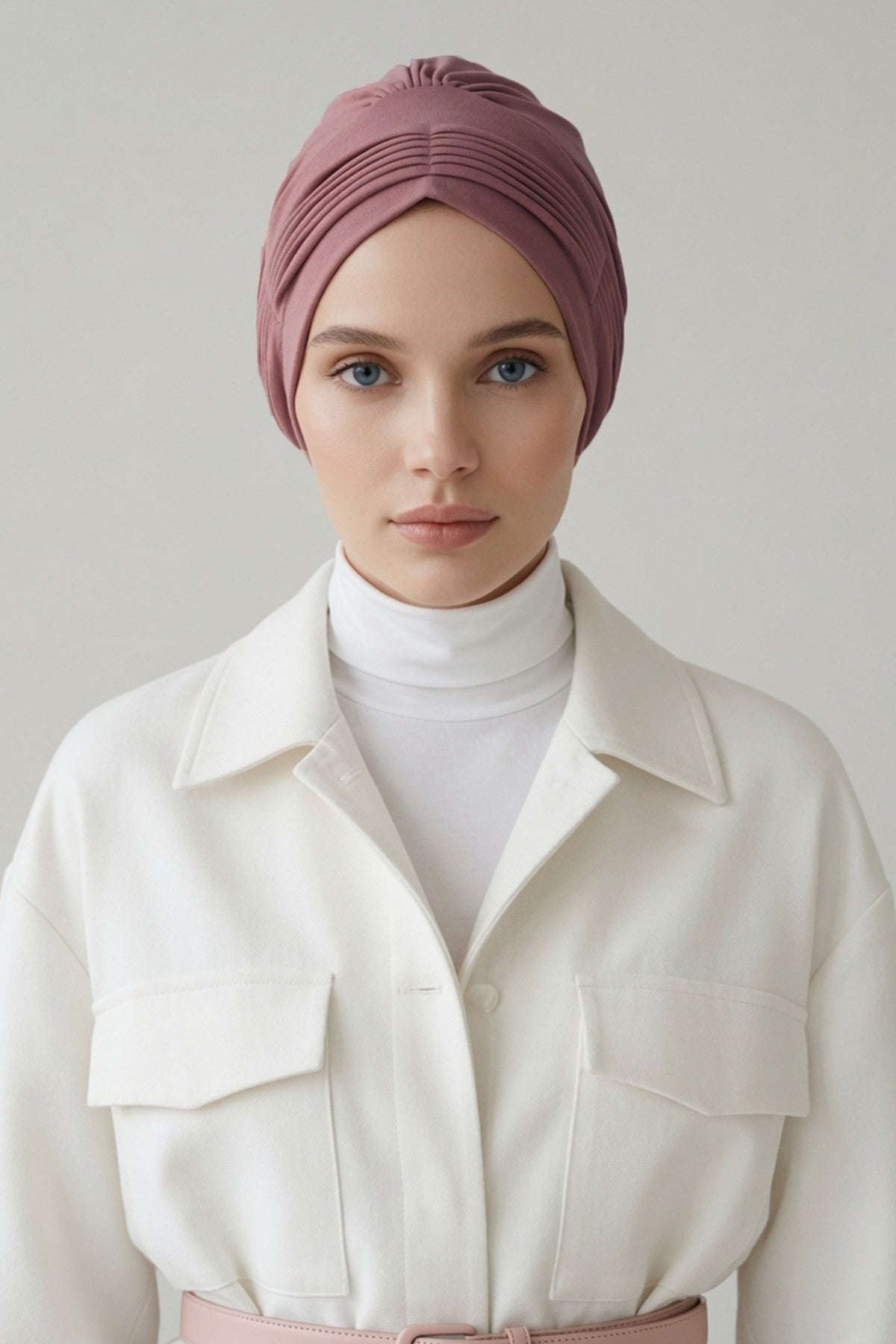 Fashionable Pleated Instant Turban Hijab for Women, Breathable Cotton Stretch Head Cover, High Quality Chemo & Alopecia Headwrap,B-19 Dusty Rose