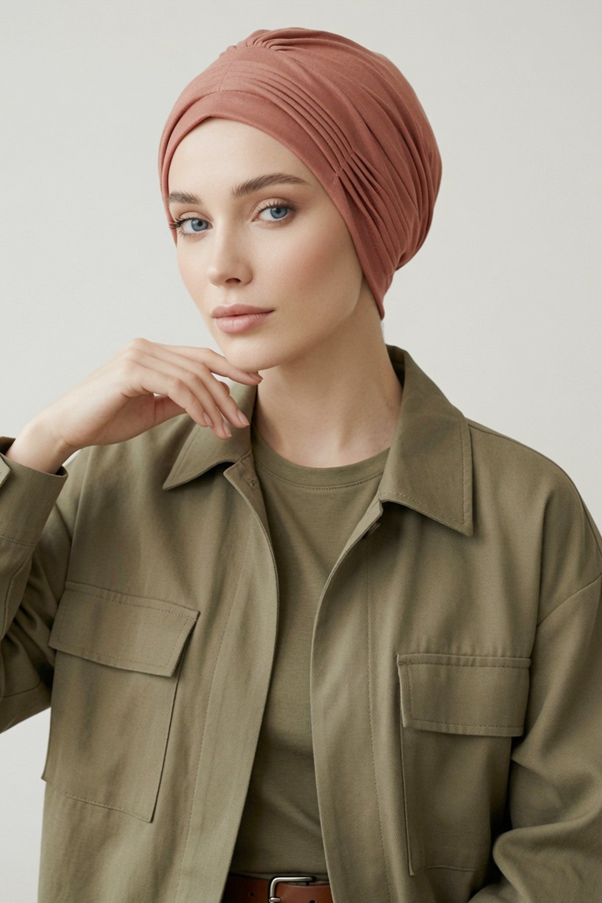 Fashionable Pleated Instant Turban Hijab for Women, Breathable Cotton Stretch Head Cover, High Quality Chemo & Alopecia Headwrap,B-19 Cappucino