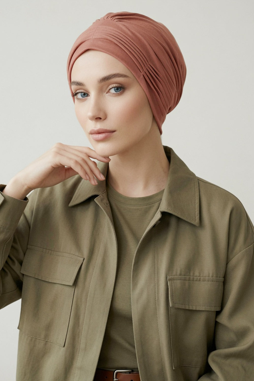 Fashionable Pleated Instant Turban Hijab for Women, Breathable Cotton Stretch Head Cover, High Quality Chemo & Alopecia Headwrap,B-19 Cappucino