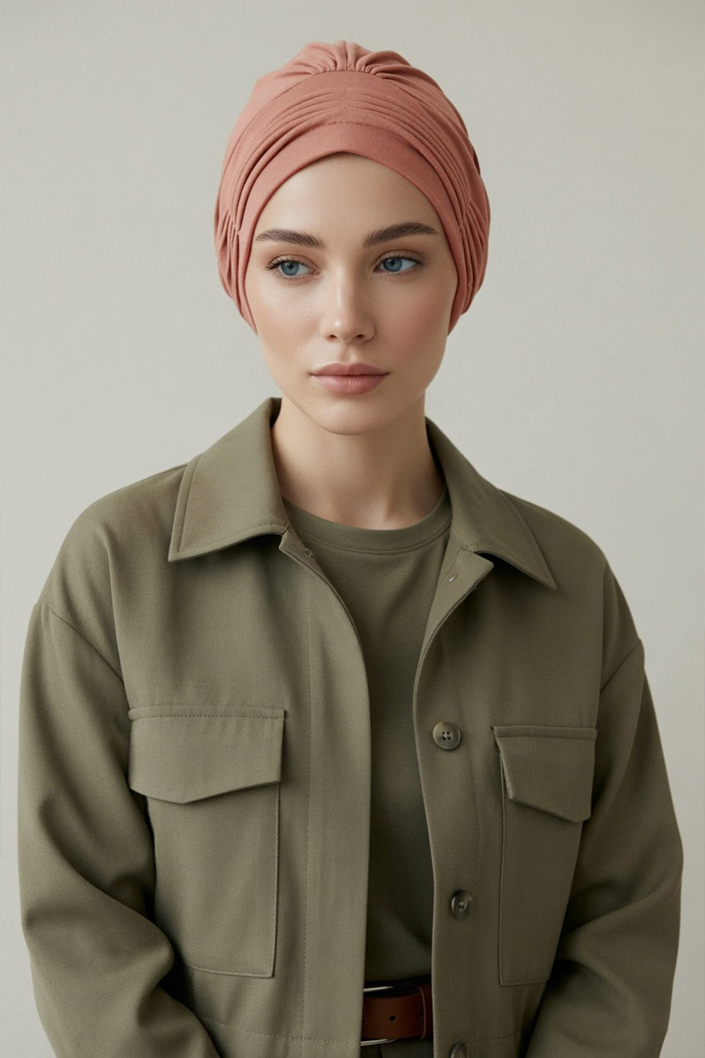 Fashionable Pleated Instant Turban Hijab for Women, Breathable Cotton Stretch Head Cover, High Quality Chemo & Alopecia Headwrap,B-19 Cappucino