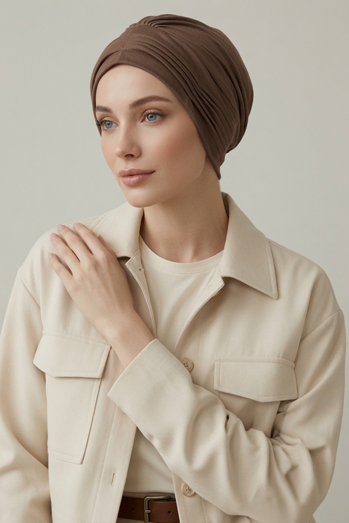 Fashionable Pleated Instant Turban Hijab for Women, Breathable Cotton Stretch Head Cover, High Quality Chemo & Alopecia Headwrap,B-19 Chocolate