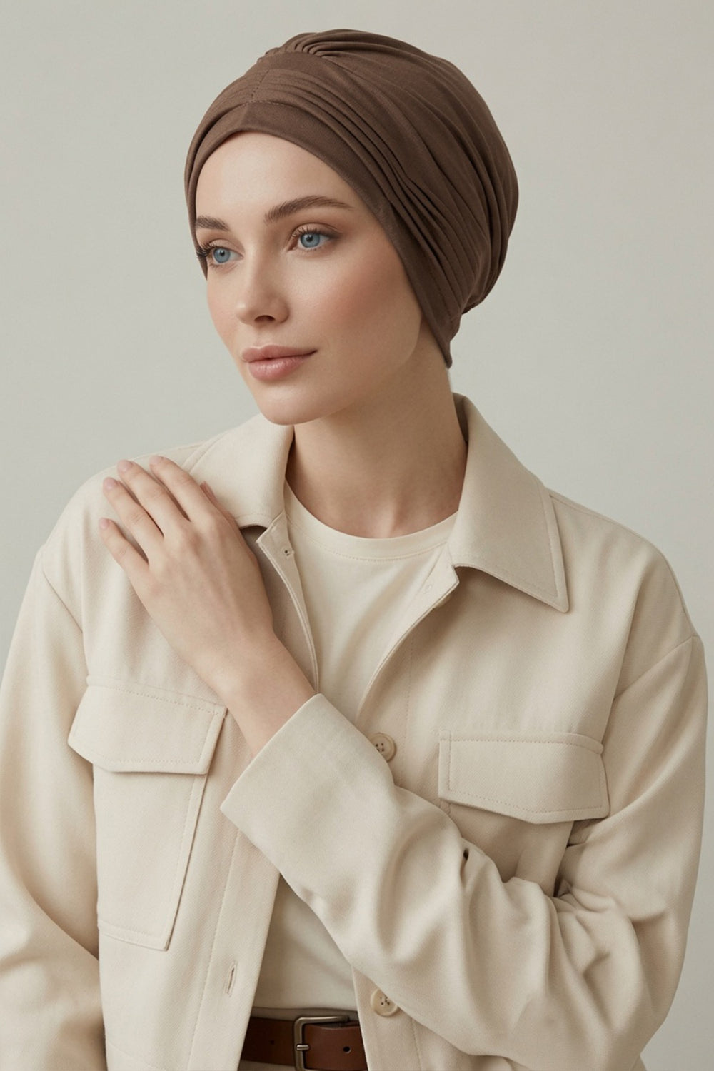 Fashionable Pleated Instant Turban Hijab for Women, Breathable Cotton Stretch Head Cover, High Quality Chemo & Alopecia Headwrap,B-19 Chocolate