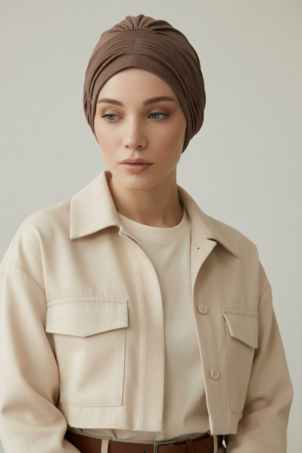 Fashionable Pleated Instant Turban Hijab for Women, Breathable Cotton Stretch Head Cover, High Quality Chemo & Alopecia Headwrap,B-19 Chocolate