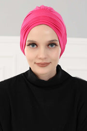 Fashionable Pleated Instant Turban Hijab for Women, Breathable Cotton Stretch Head Cover, High Quality Chemo & Alopecia Headwrap,B-19 Fuchsia